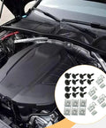 28 Piece Housing Fixation Clip Set For Sub Plate Mounting, Durable Auto Clips For Secure Engine Housing Fastening And Quick Install Replacement Kit For Automotive Use, black and silver clips in car engine bay