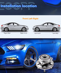 Installation graphic showing wheel hub positions with Drop In Direct Fit Wheel Hub Bearing And Assembly Replacement For Dodge Durango And Jeep Grand Cherokee 2011 To 2018, 2019 To 2023 Durango, 2019 To 2021 Grand Cherokee OE Quality 513324x1 below a blue car.