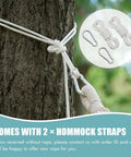 Easy Setup 1 To 2 Person Outdoor Hammock With Tree Straps And Carry Bag showing tree strap detail and metal hooks