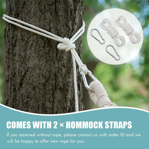 Easy Setup 1 To 2 Person Outdoor Hammock With Tree Straps And Carry Bag showing tree strap detail and metal hooks