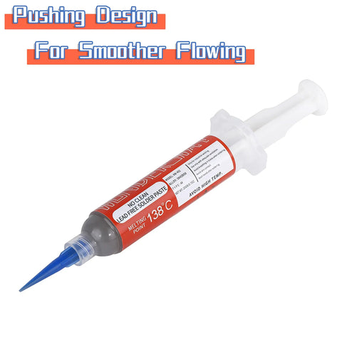 Sn42 Bi58 Lead Free Solder Paste No Clean 138C Melting Point in syringe packaging with blue nozzle