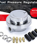 Universal 1 To 5 PSI Fuel Pressure Regulator For Carburetors With Zinc Alloy Body shown with fittings and manual dial