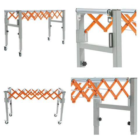 Heavy Duty Adjustable Conveyor Roller Table With Swivel Casters And Hooks, Flexible Extendable Industrial Drive Belt Stand, 130cm.