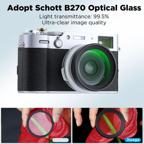 2in1 Pro Grade Metal Lens Hood With UV Filter For Fujifilm X100V X100VI Cameras on a camera with detail view