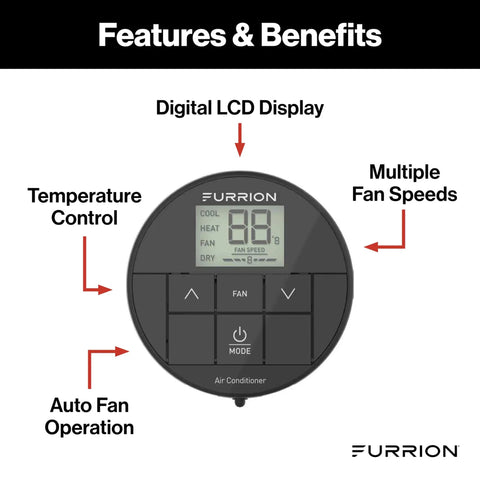 Digital LCD of Chill HE RV Thermostat Single Zone Wall Control With Backlit LCD Heat And Cool Modes Dry Mode Auto Fan Two Speed Settings