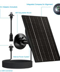 4W High Efficiency Solar Panel For Blink Outdoor Cameras with adapter, adjustable mount, and USB C and Micro USB connectors.