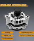 High Output 300 Amp Alternator Replacement For Jeep Wrangler JK 3.6L V6 2012 Through 2018 Drop In Install With OE Style Fit And 421000 0810 68078950AA Compatibility shown with specifications