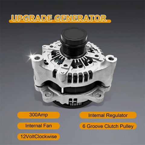 High Output 300 Amp Alternator Replacement For Jeep Wrangler JK 3.6L V6 2012 Through 2018 Drop In Install With OE Style Fit And 421000 0810 68078950AA Compatibility shown with specifications