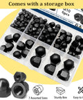 All In One Black Nylon Acorn Nut Kit With M3 To M10 Sizes, 155 Pieces in storage box, various dome head cap nuts visible