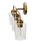 Mid Century Inspired Vanity Light With Three Snifter Glass Shades In Antique Nickel Finish Damp Location Rated And Mounts Up Or Down