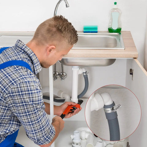Plumber using Three Hundred Piece Hose Clamp Set With Eight Sizes Ranging From Quarter Inch To One And Three Quarters Inch 304 Stainless