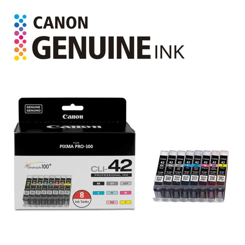 Image of CLI 42 Eight Color Ink Pack For PIXMA PRO 100 Printers With ChromaLife100 Plus Inks, includes eight cartridges.