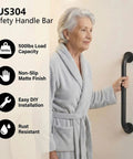 Hella Secure 12 Inch Stair Handrail And Wall Mounted Safety Grab Bar For Indoor Outdoor Steps providing a tight non slip matte black grip.