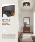 Oil Rubbed Bronze Farmhouse Flush Mount Ceiling Light With Seeded Glass Shade in hallway setting