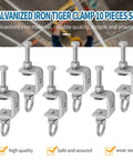 Galvanized iron tiger clamps 10-piece set for reliable quality, ideal for sturdy mounting in various projects.