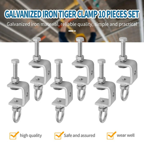 Galvanized iron tiger clamps 10-piece set for reliable quality, ideal for sturdy mounting in various projects.