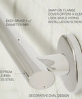 Close-up of 36 Inch Decorative Oval Wall Mount Grab Bar With Concealed Flanges, ADA Compliant Satin Finish, Stainless Steel Safety Bar for Bathrooms