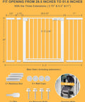 Diagram of Auto Close Safety Baby Gate, Extra Tall and Wide, Pressure Mounted Kit with extensions and accessories