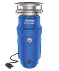 Elite Three Quarter Horsepower Garbage Disposal With Continuous Feed, Noise Insulated Kitchen Waste Grinder in blue with plug