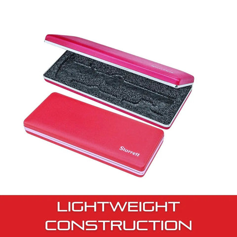 Open Durable Steel and Vinyl Caliper Case for 6 Inch Calipers, showing red exterior and foam interior for easy transport and snug fit.