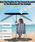 Hassle Free 360 Rotate Beach Chair Umbrella With Upf 50 Plus Sun Shield For Deck Or Golf Cart Take It Easy With Deep Cool Shade Using This Clip On Foldable Canopy Cover Sky Blue with adjustable position