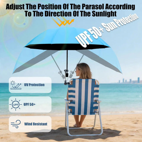 Hassle Free 360 Rotate Beach Chair Umbrella With Upf 50 Plus Sun Shield For Deck Or Golf Cart Take It Easy With Deep Cool Shade Using This Clip On Foldable Canopy Cover Sky Blue with adjustable position