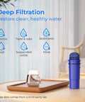 Replacement Filter For Pur Pitchers And Dispensers, NSF Certified Lead Free shown with icons for deep filtration benefits