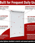 Heavy Duty Electric Roll Up Door 102 By 102 Inches Galvanized Steel Garage Barn Shutter with remote features and specs.