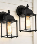 Black Exterior Wall Lanterns Set of 2 for Porch and Entryway, Weatherproof Aluminum Outdoor Sconce with Clear Glass