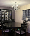 Dining room with Bronze Crystal Six Light Candle Chandelier With Metal Pendant Ceiling Light For Bedroom Dining Room Kitchen And Living Room, Vintage Bronze Finish, 26.8 Inch Width And 16.5 Inch Height, 47.24 Inch Adjustable Chain.