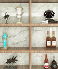 Bookshelf covered with Marble Grey Green Self Adhesive Contact Paper 160 x 36 Inch Peel And Stick Vinyl Wallpaper.