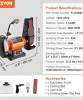 Heavy Duty Bench Grinder And Belt Sander Combo featuring a rock solid 8 inch grinding wheel with 2x28 belt, 2.5 Amp induction motor.