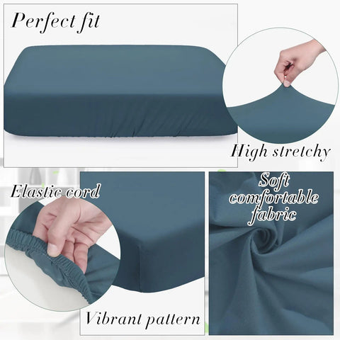 12 Pack Waterproof Stretch Cushion Covers For Patio And Indoor Couches, gray blue, detail showing texture and elasticity.