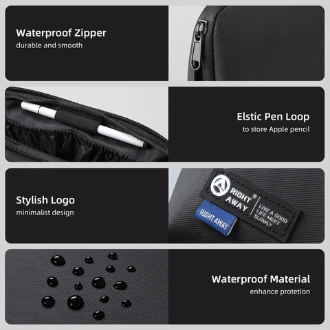 Waterproof Travel Tech Pouch Electronics Organizer Cable Case For Chargers Cables USB Drives Earbuds And Small Gadgets Compact Portable Black close-ups