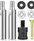 Rock Solid Angle Grinder Extension Rod Adapter Kit With Dead Simple Setup And 3/8 M10 Threads Plus Eight Piece Mounting Set including rods and adapter components.