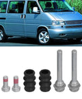 Premium Rear Brake Caliper Slider Pin Kit For T4 Vehicles. Get Smooth Stops With These Durable Guide Bolts And Bushings. Easy Install, Perfect Oem Fit To Fix Squeaky Brakes And Ensure Your Ride Rolls Like A Dream Today. T4 van brake slider pin kit with bolts and rubber boots