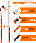 High Reach Duster With Telescoping Extension Pole 5 To 20 Feet, 26 Feet Total Cleaning Reach, 4 In 1 Cleaning Kit For Windows Ceilings Fans And Shelves, Ditch The Ladder Easy Switch Tools For Quick Home Cleanups. 3/4 inch ACME thread aluminum pole with EVA foam grips and quick flip locks