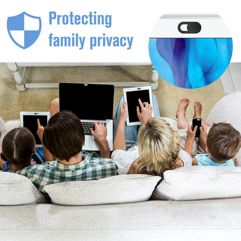 Ultra Thin Laptop Camera Cover Slide With 8 Pack Webcam Blocker Attachment For Macbook And Desktop Computers in use on family devices.