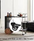 Heavy Duty Polyurethane Swivel Caster Wheels Set Of Four With Parking Brakes M10x25mm Threaded Stem close-up on furniture cart