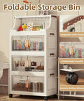 Clear Stackable Storage Bins With Lids And Rack 174 Qt Total Capacity 4 Tier Or 5 Tier Foldable Pantry Organizer displayed in a room