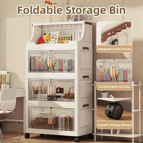 Clear Stackable Storage Bins With Lids And Rack 174 Qt Total Capacity 4 Tier Or 5 Tier Foldable Pantry Organizer displayed in a room