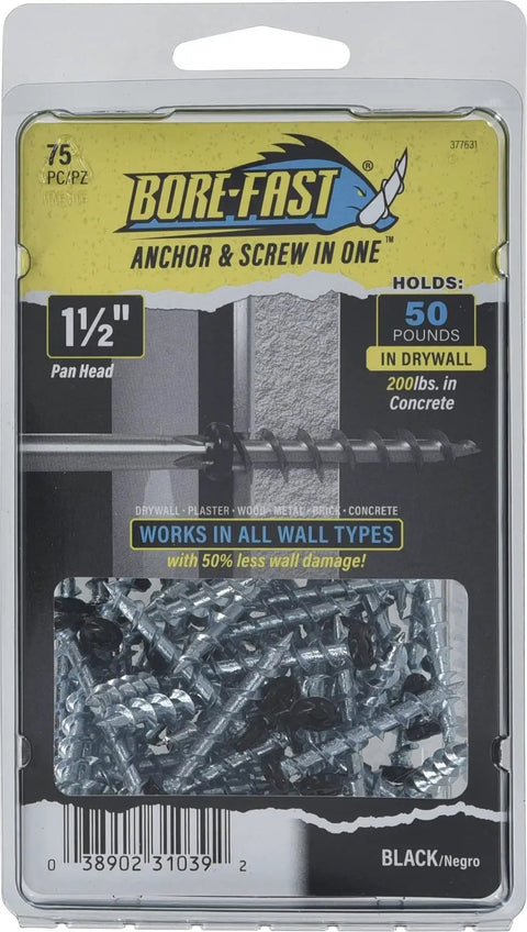 Self Drilling Drywall Anchors Set 75 Pack Holds Up To Fifty Pounds In Drywall And Two Hundred Pounds In Concrete packaging