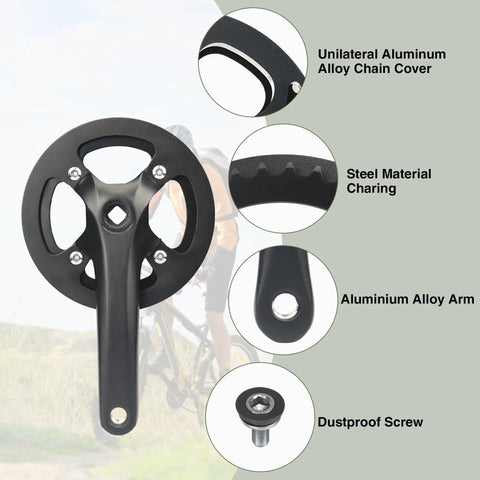 One Piece 38T Mountain Bike Crankset With 170Mm Arm and 104 BCD Steel Construction, showing chain cover and dustproof screw
