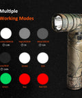 Rechargeable 1800 Lumen Twist Flashlight With 3 Color Modes White Green Red, Adjustable 90 Degree Beam, Camo Body, LED Torch