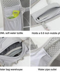 Go-To Hydration Vest Backpack For Runners And Cyclists showing pockets and storage for phone and soft water bottle, Granny Gray