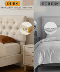 Queen Size Bed Frame With Plush Velvet Upholstered Headboard And Elegant Button Tufting Featuring Heavy Duty Wooden Slats For Zero Hassle Sleep No Box Spring Needed Straight Up Cozy Beige comparison of plush sponge thickness