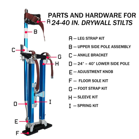 Parts and hardware for Adjustable Aluminum Drywall Stilts 24 To 40 Inch For Painting And Taping, Lightweight Painter Stilt Set.