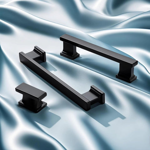 10 Pack Matte Black Solid Cabinet Pulls 5 Inch Center To Center 128mm Hole Centers 6 Inch Overall Length on silk