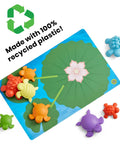 Tactile Turtles Math Activity Set for Toddlers and Preschoolers, colorful sensory counters on a lily pad play mat, made with recycled plastic