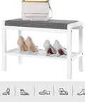 Comfy Cushioned Shoe Bench With Storage Shelf And Padded Seat, Heavy-Duty Entryway Organizer That Holds Up To 350 Lbs, gray and white bench with shoes